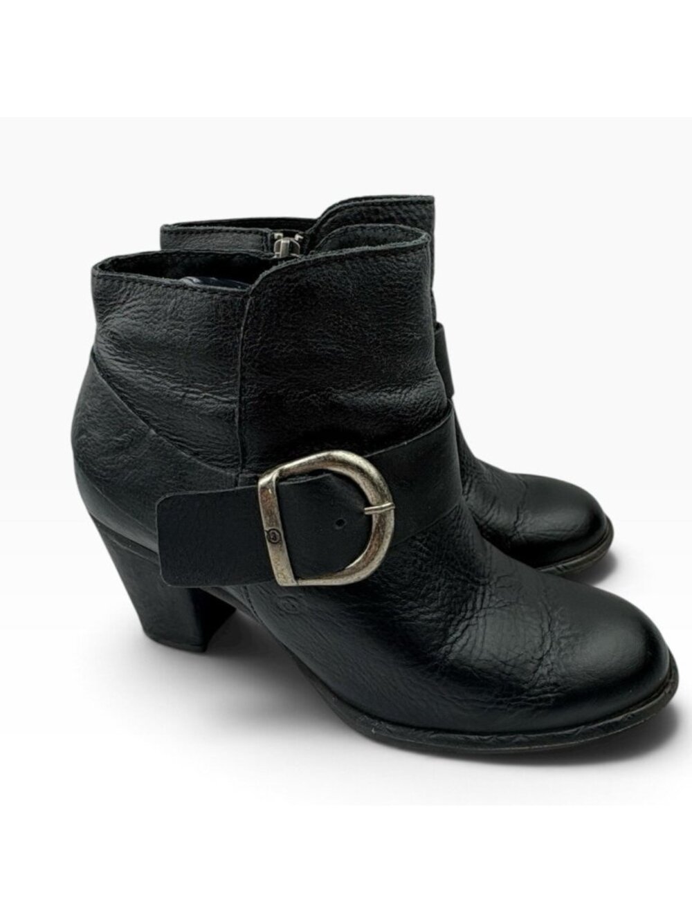 -Born Royce Ankle Boots Womens 8.5 Black Leather Side Buckle Whimsigoth Moto